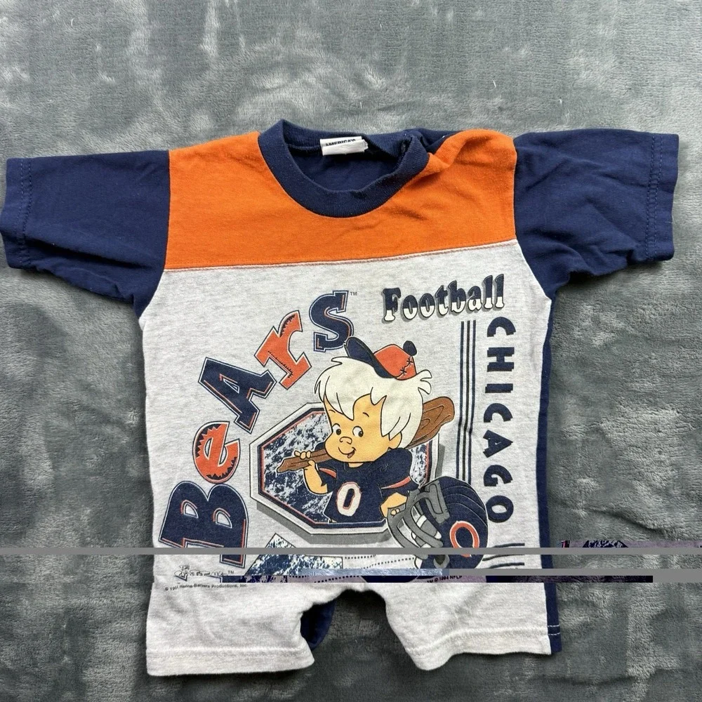 VTG Flintstones Baby Outfit Sz 9M Chicago Bears NFL Football '94 Romper USA Made